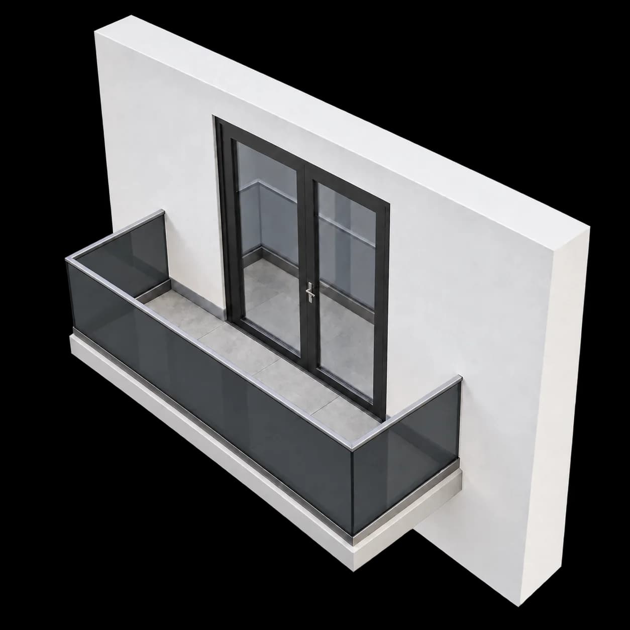 Easy Rail Ganzglasgeländer mit dunkel getöntem Glas an einem Balkon