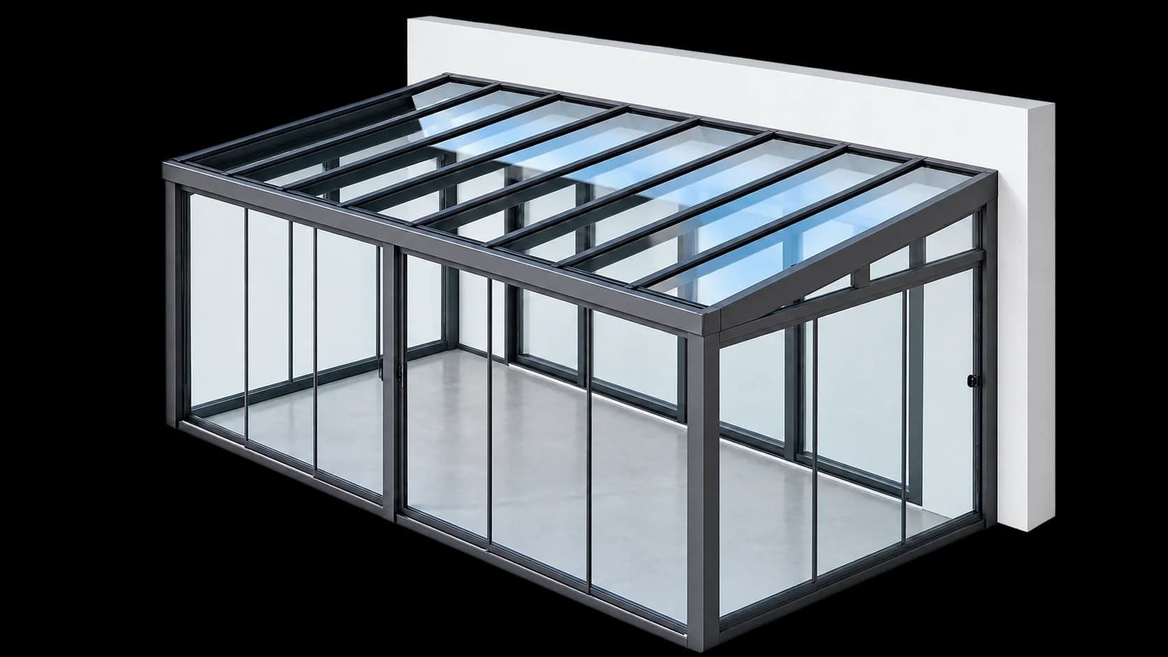 Kaltwintergarten aus Aluminium mit transparenten Glasschiebeelementen