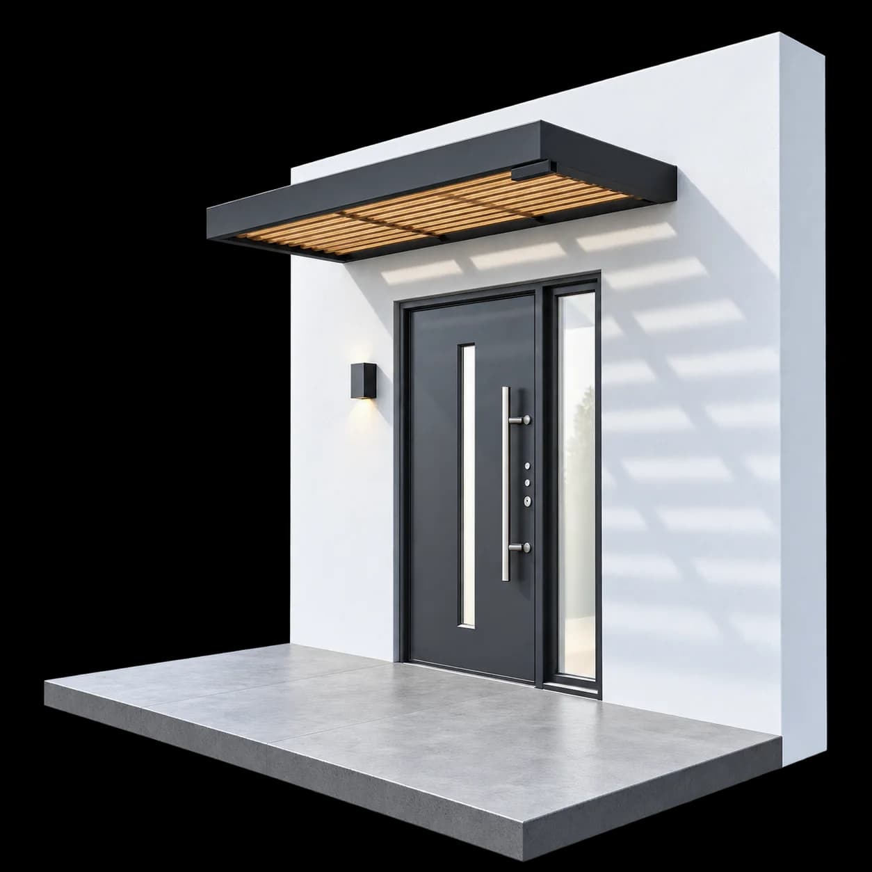 FRONT LINE WOODS Vordach mit Holz und Glas ohne Seitenteil