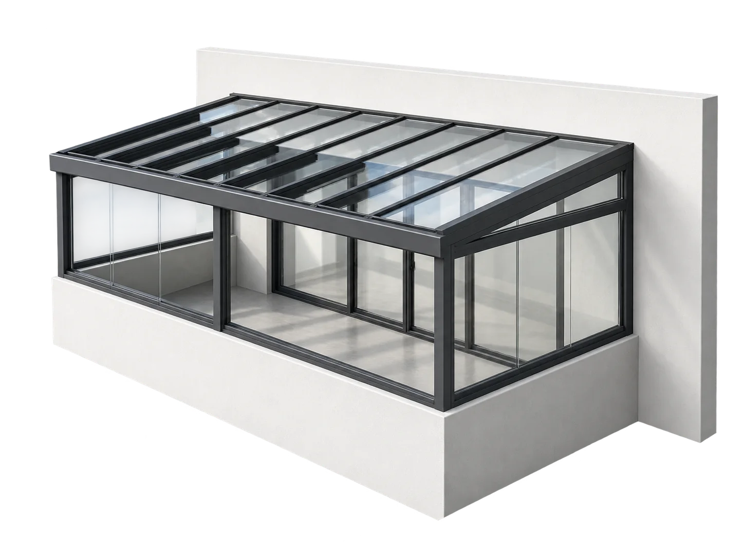 Aluminium-Balkonüberdachung mit zusätzlichen seitlichen Glasflächen