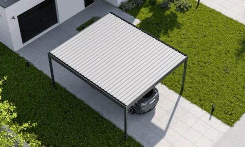 Carport mit heller Trapezblech-Eindeckung