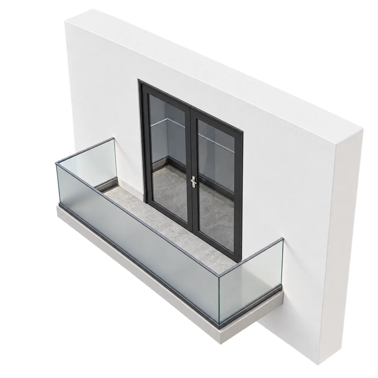 Easy Rail Ganzglasgeländer mit opaler Glasfüllung an einem Balkon