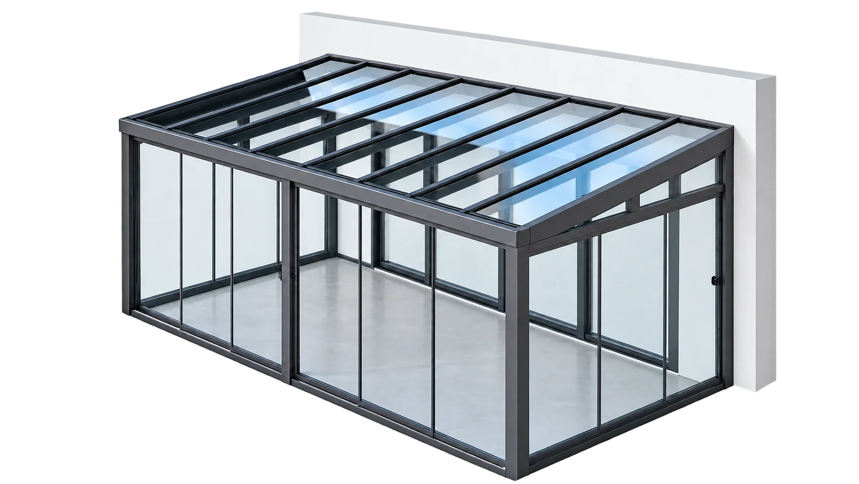 Kaltwintergarten aus Aluminium mit transparenten Glasschiebeelementen