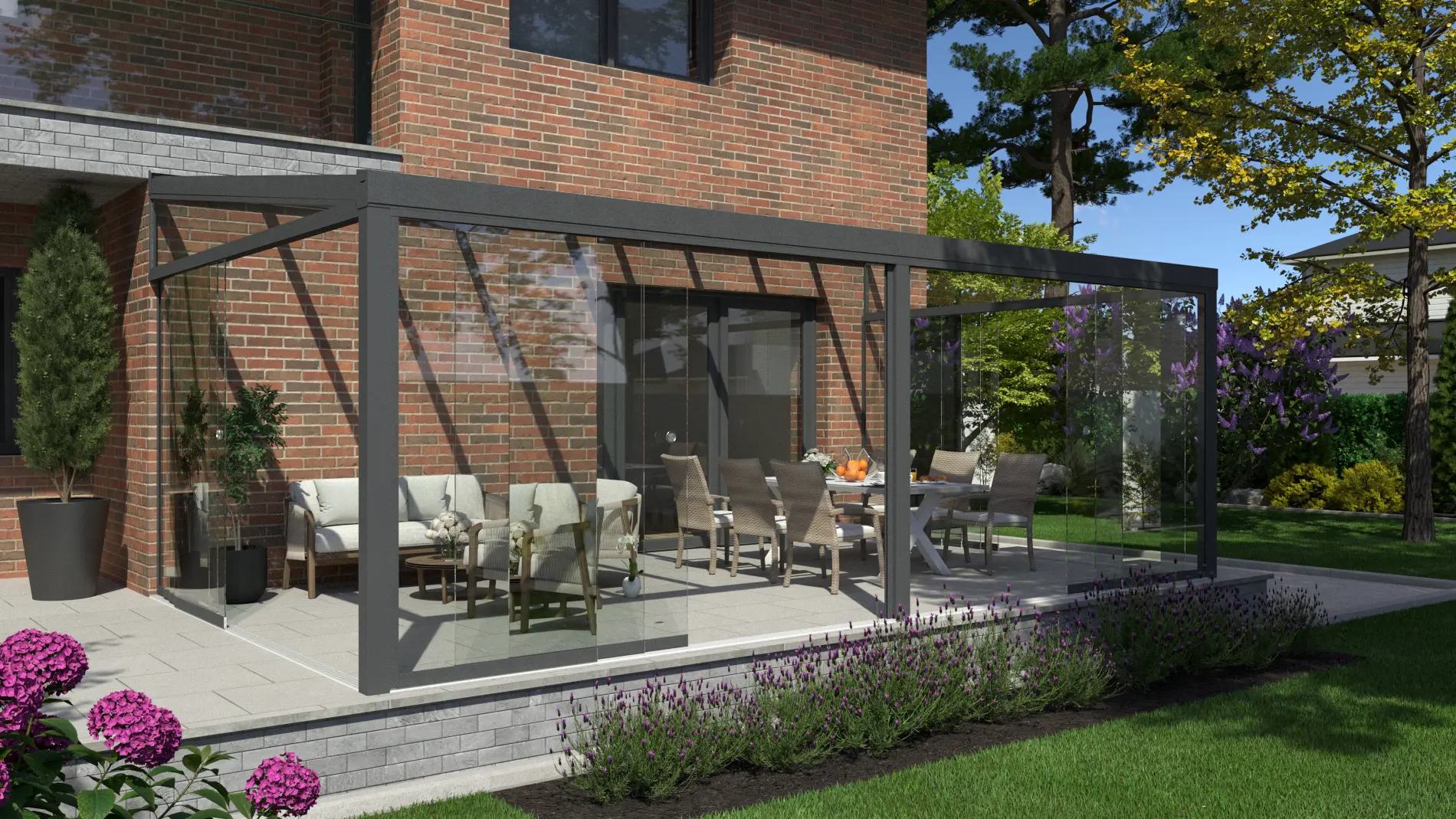 Moderne Terrasse mit maßgefertigter Aluminium-Überdachung